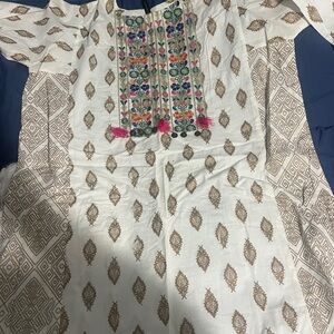 Embroidered White Long Sleeve Women's Dress with Multicolor Accents